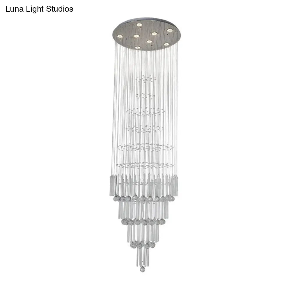 Tapered Led Drop Pendant Light In Chrome Crystal - Modernist Style For Living Room