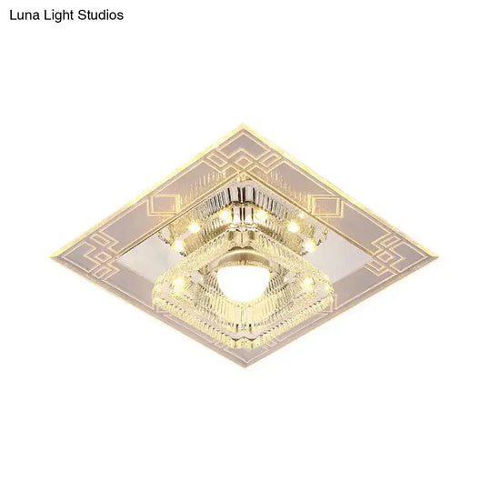 Modern Led Chrome Flush Ceiling Light With Crystal Shade