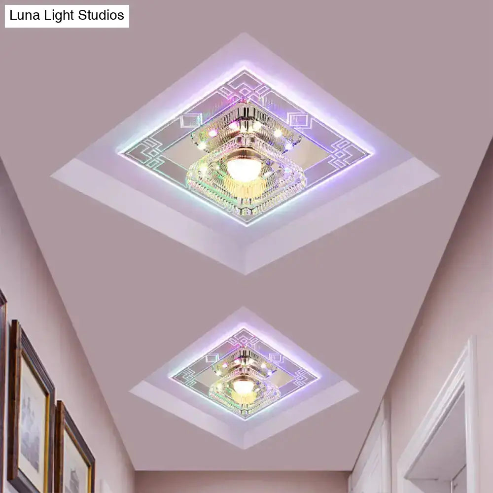 Modern Led Chrome Flush Ceiling Light With Crystal Shade