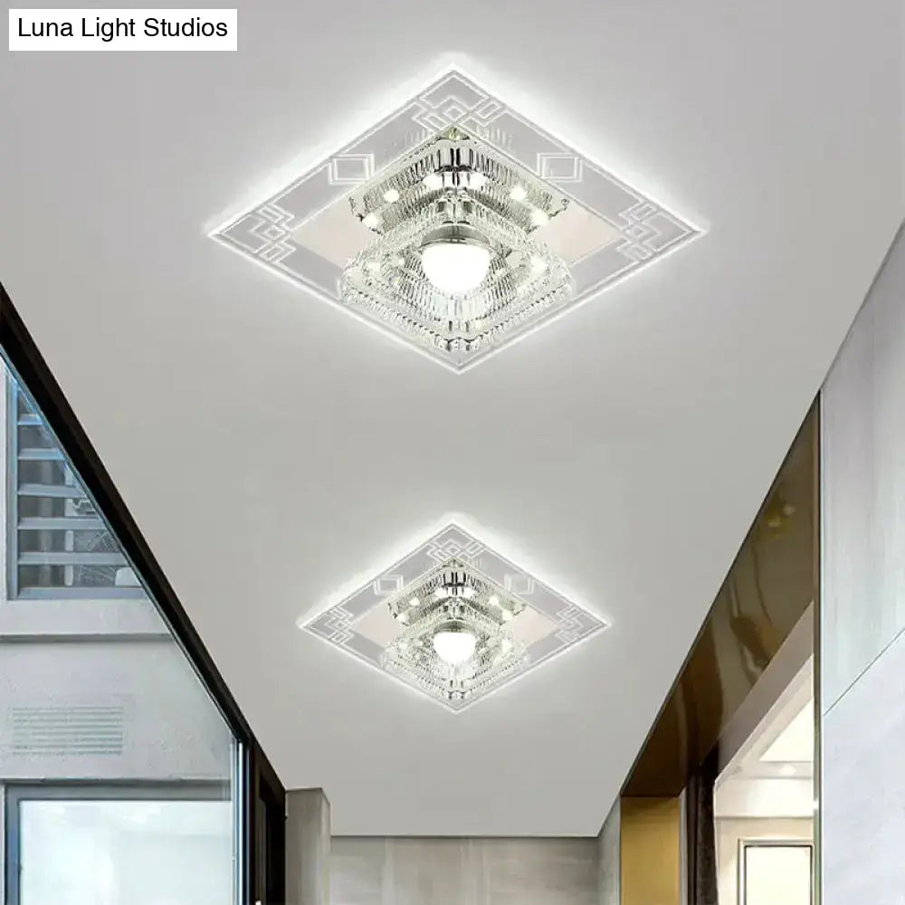 Modern Led Chrome Flush Ceiling Light With Crystal Shade