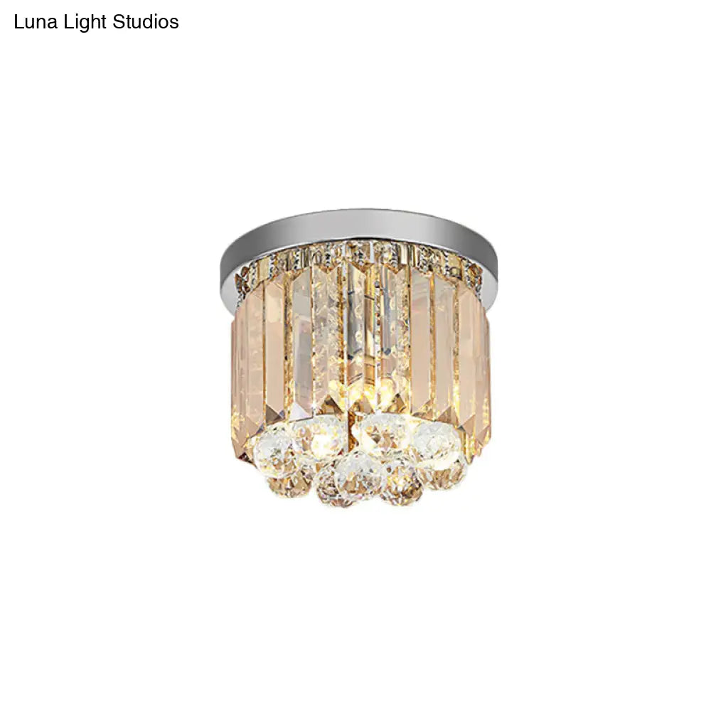 Modern Led Chrome Flush Mount Ceiling Lamp - Crystal Cylinder Light Fixture (8/12 Dia)