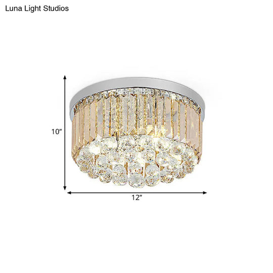 Modern Led Chrome Flush Mount Ceiling Lamp - Crystal Cylinder Light Fixture (8/12 Dia)