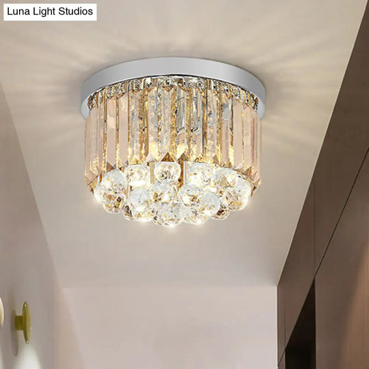 Modern Led Chrome Flush Mount Ceiling Lamp - Crystal Cylinder Light Fixture (8/12 Dia)