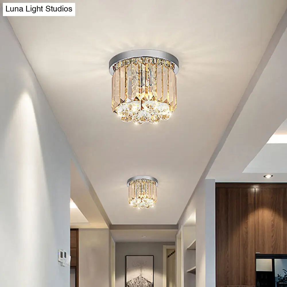 Modern Led Chrome Flush Mount Ceiling Lamp - Crystal Cylinder Light Fixture (8/12 Dia)