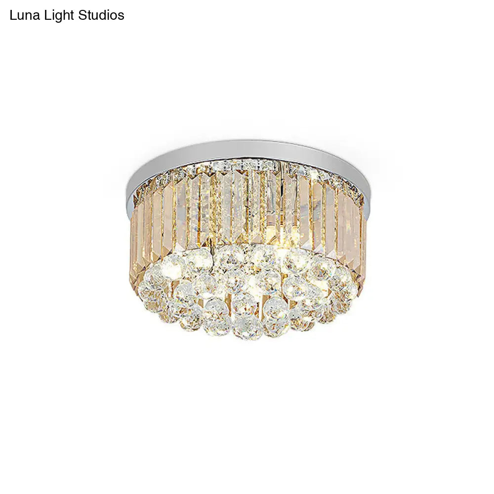 Modern Led Chrome Flush Mount Ceiling Lamp - Crystal Cylinder Light Fixture (8/12 Dia)