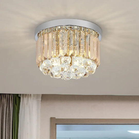 Modern Led Chrome Flush Mount Ceiling Lamp - Crystal Cylinder Light Fixture (8’/12’ Dia) / 12’