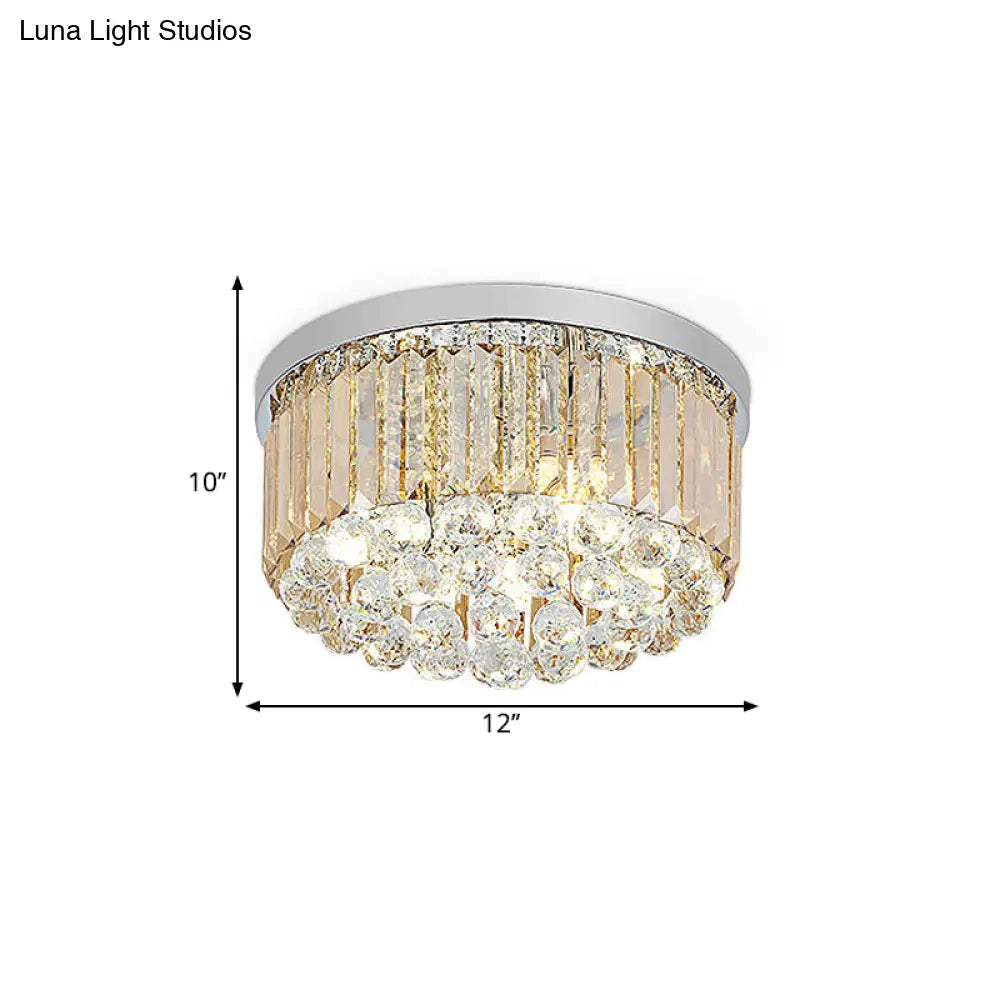 Modern Led Chrome Flush Mount Ceiling Lamp - Crystal Cylinder Light Fixture (8’/12’ Dia)