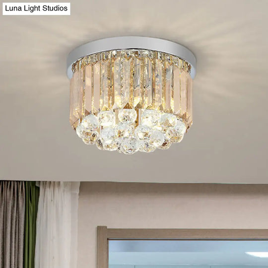Modern Led Chrome Flush Mount Ceiling Lamp - Crystal Cylinder Light Fixture (8/12 Dia) / 12