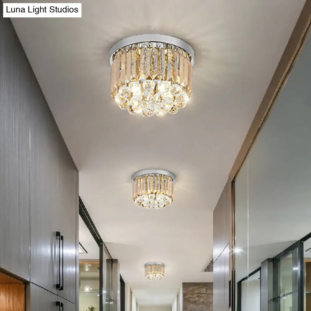 Modern Led Chrome Flush Mount Ceiling Lamp - Crystal Cylinder Light Fixture (8’/12’ Dia)