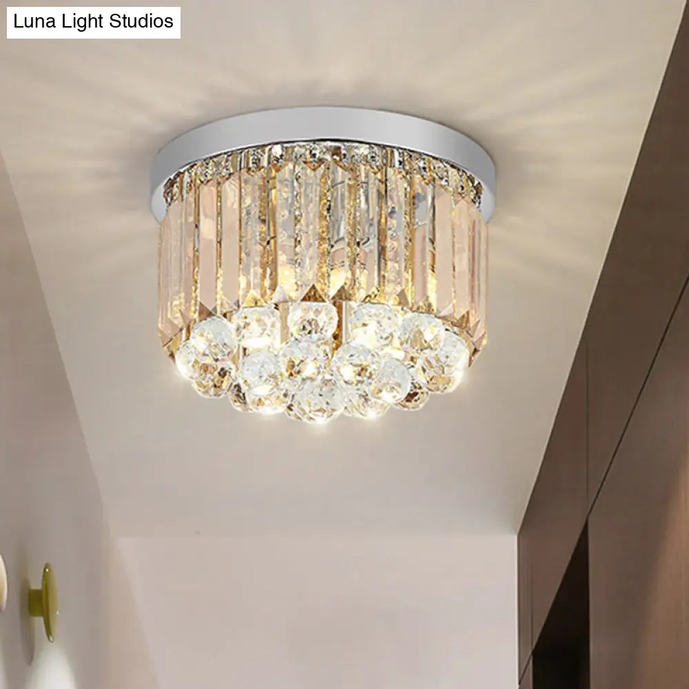 Modern Led Chrome Flush Mount Ceiling Lamp - Crystal Cylinder Light Fixture (8’/12’ Dia)