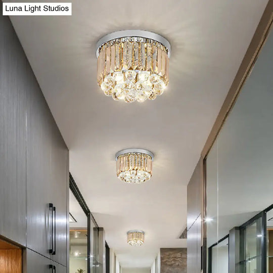 Modern Led Chrome Flush Mount Ceiling Lamp - Crystal Cylinder Light Fixture (8/12 Dia)