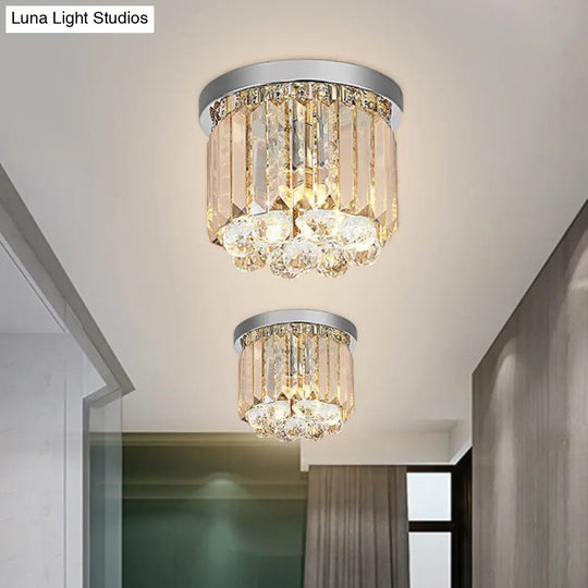 Modern Led Chrome Flush Mount Ceiling Lamp - Crystal Cylinder Light Fixture (8/12 Dia) / 8