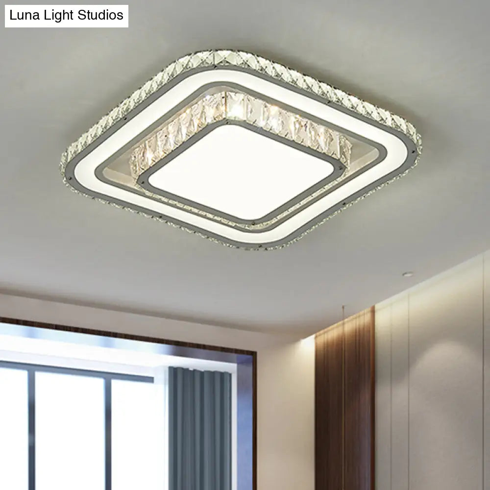 Modern Led Chrome Flush Mount Ceiling Lamp With Crystal Shade