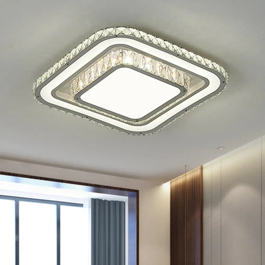 Modern Led Chrome Flush Mount Ceiling Lamp With Crystal Shade