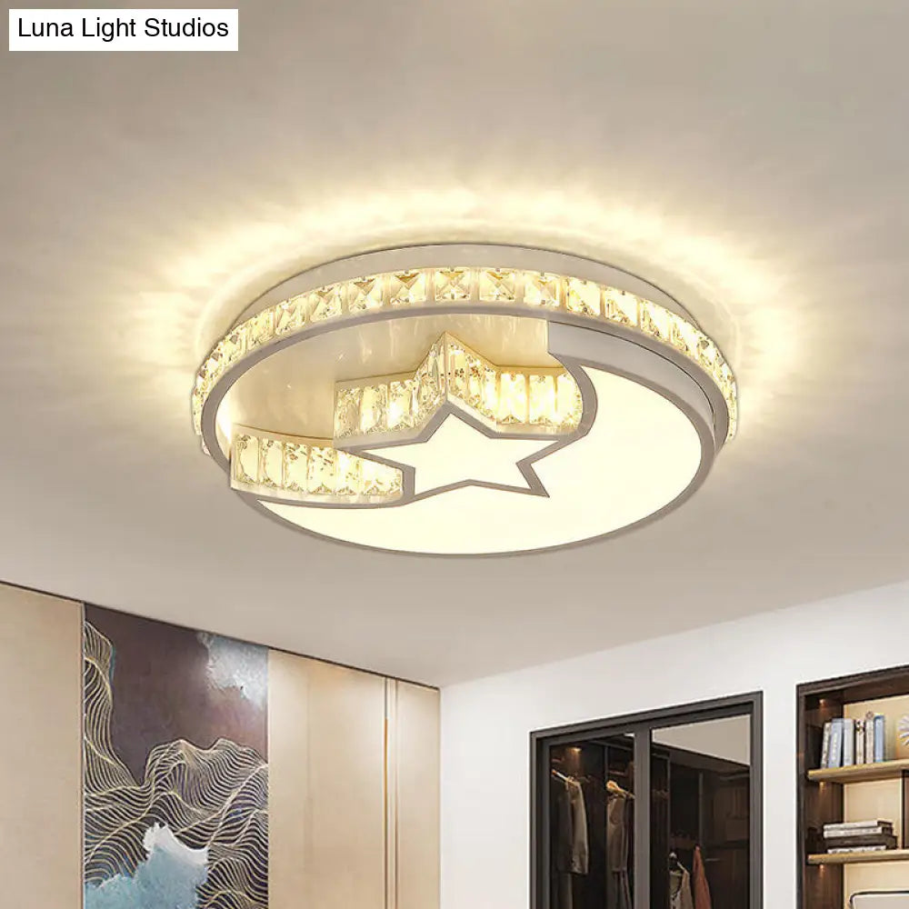 Modern Led Chrome Flush Mount Ceiling Lamp With Star And Crescent Design