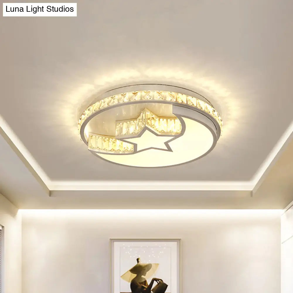 Modern Led Chrome Flush Mount Ceiling Lamp With Star And Crescent Design
