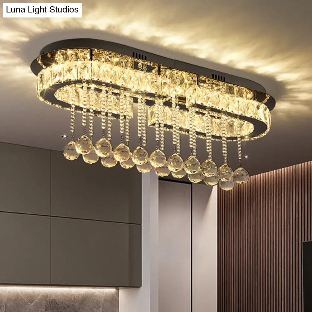 Modern Led Chrome Flush Mount Ceiling Light With Crystal Accents