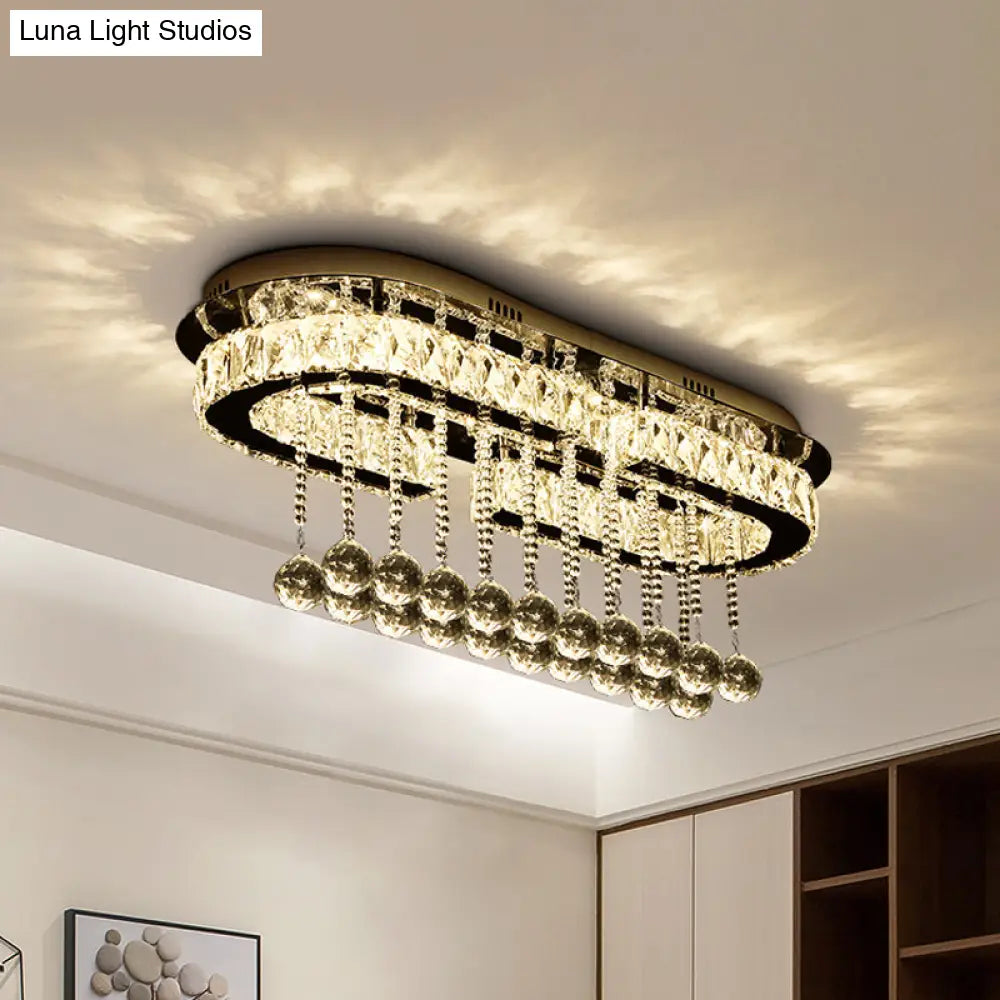 Modern Led Chrome Flush Mount Ceiling Light With Crystal Accents