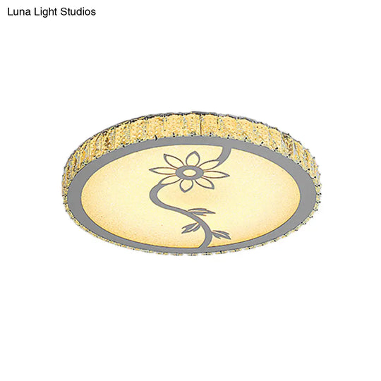 Modern Led Chrome Flushmount Ceiling Lamp With Blossom Pattern Circle-Close Design