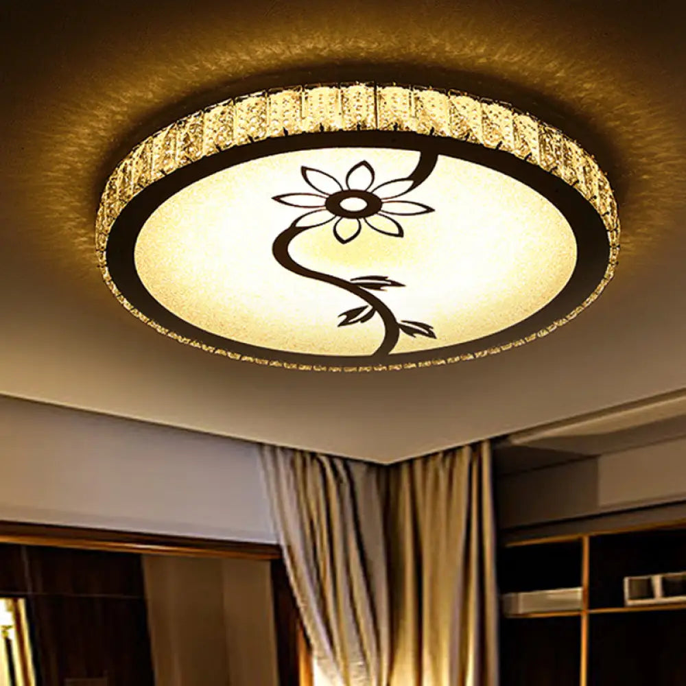 Modern Led Chrome Flushmount Ceiling Lamp With Blossom Pattern – Circle - Close Design