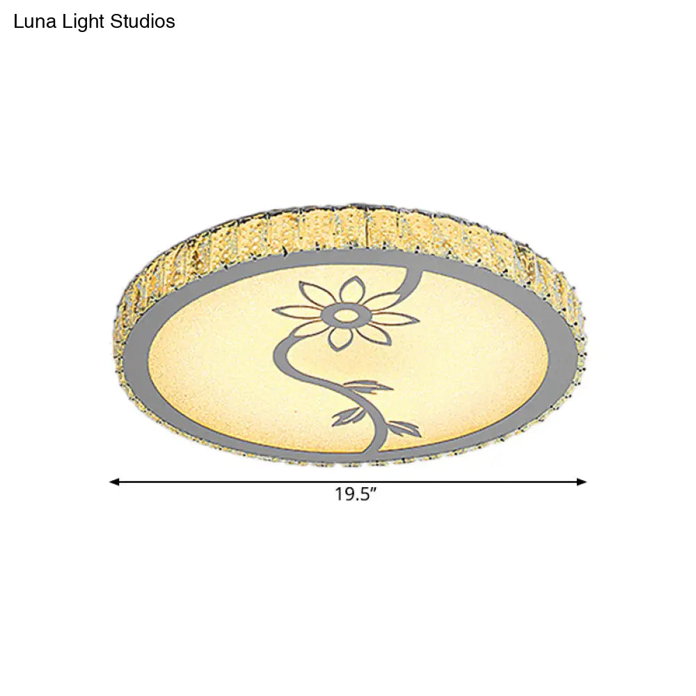 Modern Led Chrome Flushmount Ceiling Lamp With Blossom Pattern Circle-Close Design