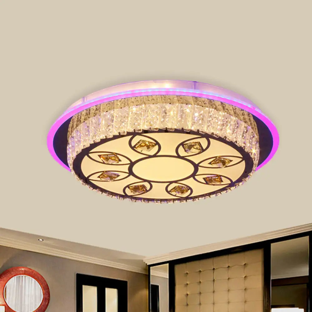 Modern Led Chrome Flushmount Light With Petal Pattern - Crystal Block Round Ceiling Lighting For