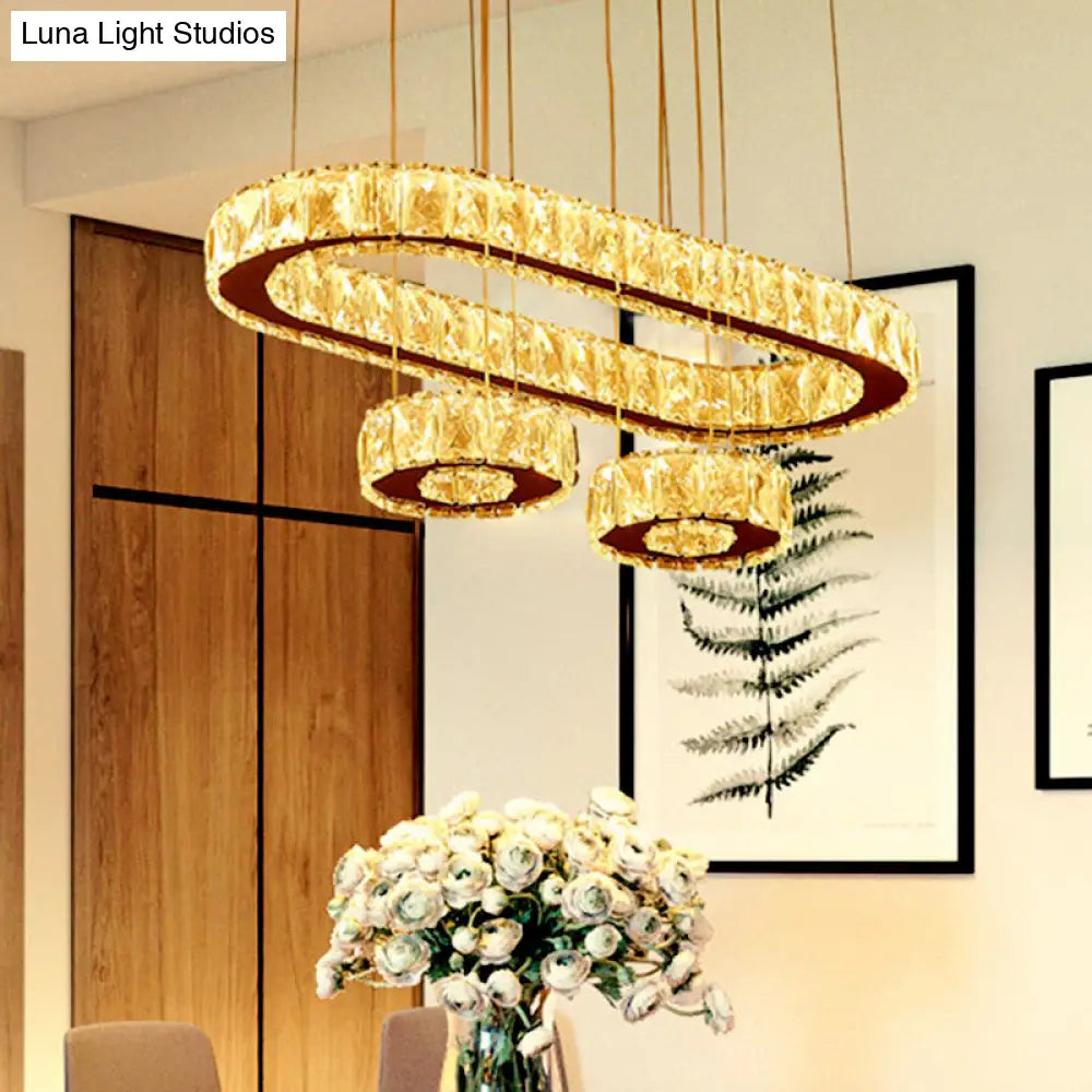 Modern Crystal Oval Chandelier With Led Suspension In Chrome Stainless-Steel