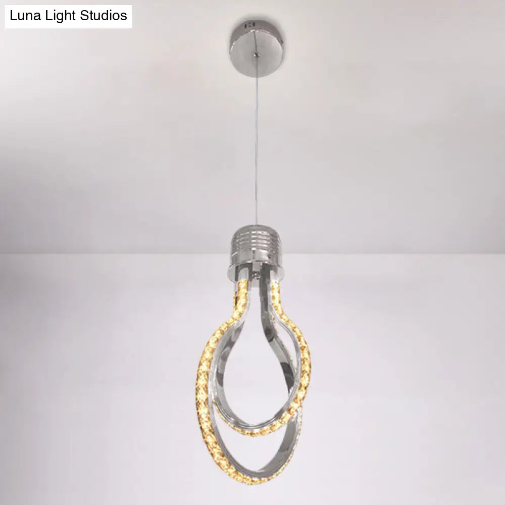Modern Led Chrome Pendant Lamp With Bulb-Like Frame For Warm/White Suspended Lighting / Warm