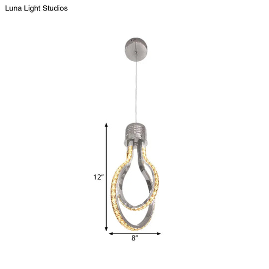 Modern Led Chrome Pendant Lamp With Bulb-Like Frame For Warm/White Lighting