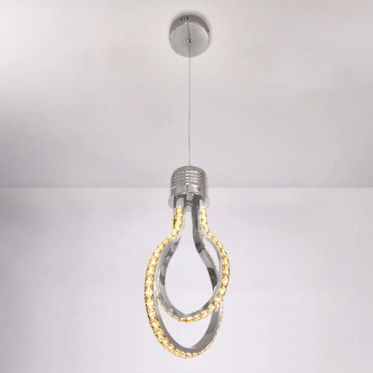 Modern Led Chrome Pendant Lamp With Bulb-Like Frame For Warm/White Lighting / Warm