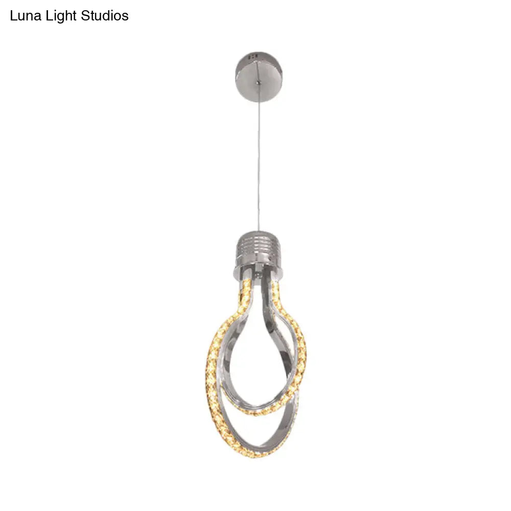 Modern Led Chrome Pendant Lamp With Bulb-Like Frame For Warm/White Lighting