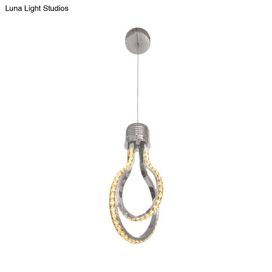 Modern Led Chrome Pendant Lamp With Bulb-Like Frame For Warm/White Lighting