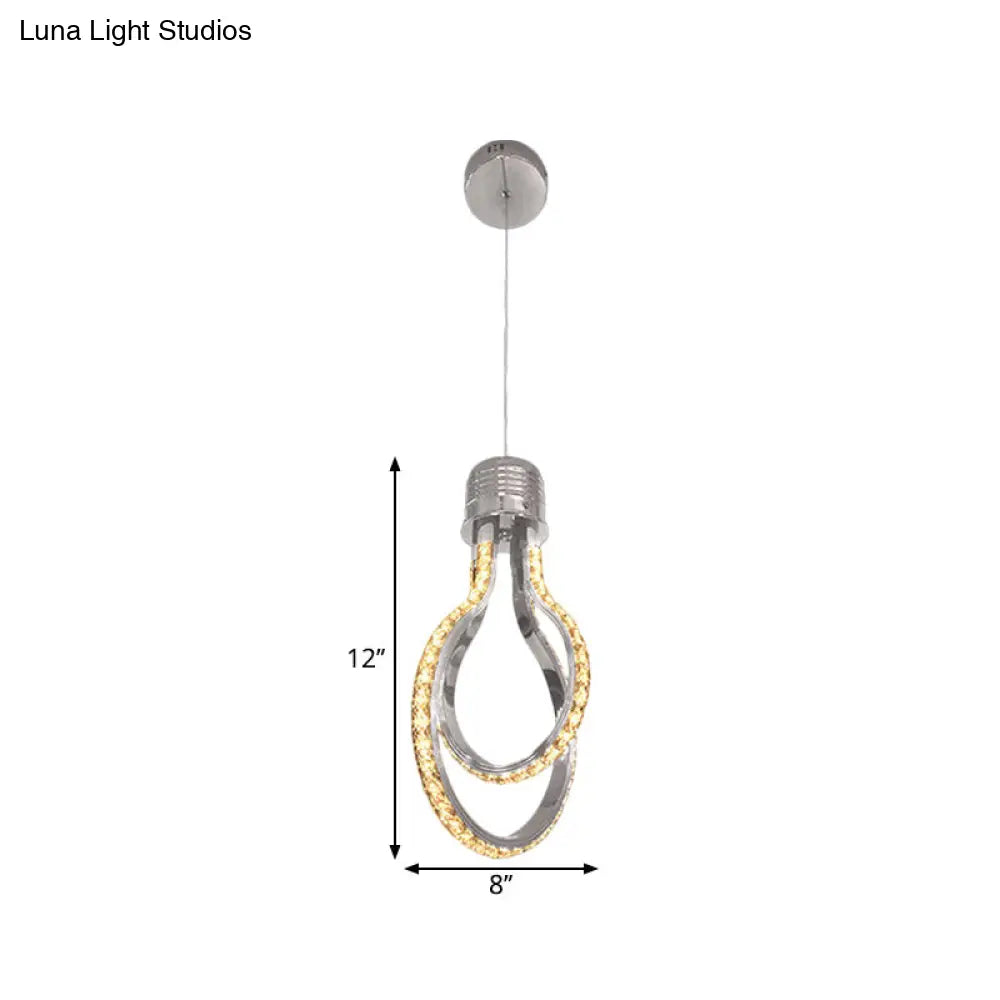 Modern Led Chrome Pendant Lamp With Bulb-Like Frame For Warm/White Suspended Lighting
