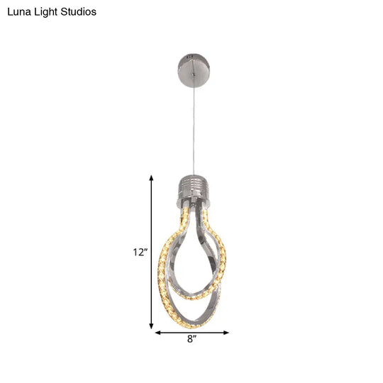 Modern Led Chrome Pendant Lamp With Bulb-Like Frame For Warm/White Suspended Lighting