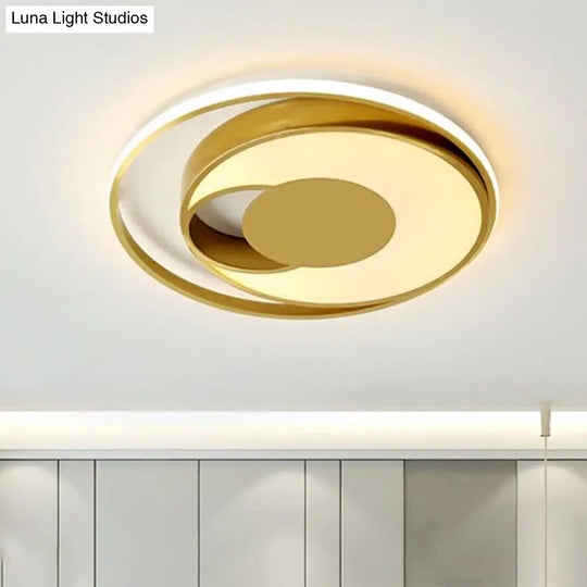 Modern Led Circle Bedroom Flush Mount Lamp In Gold With 3-Color Light