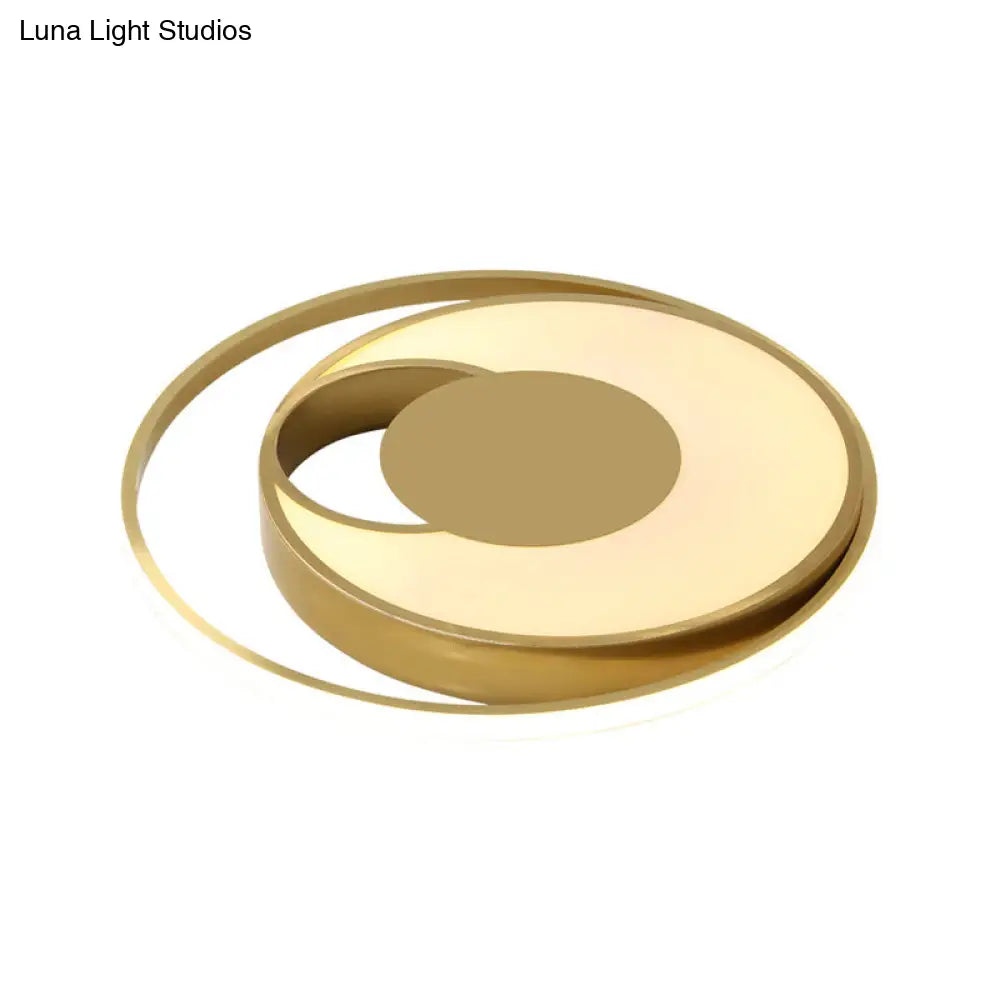 Modern Led Circle Bedroom Flush Mount Lamp In Gold With 3 - Color Light