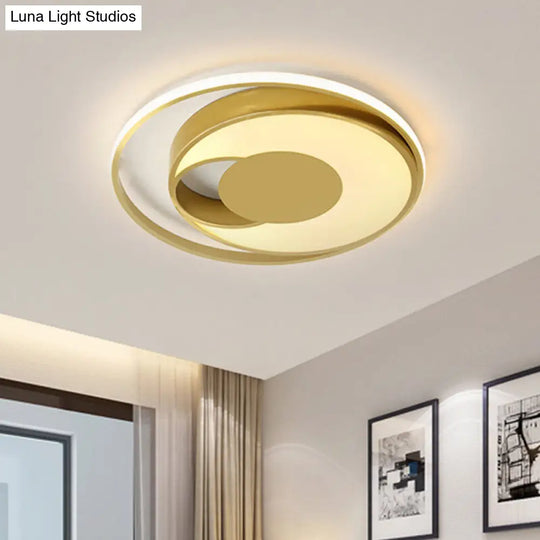 Modern Led Circle Bedroom Flush Mount Lamp In Gold With 3-Color Light / White
