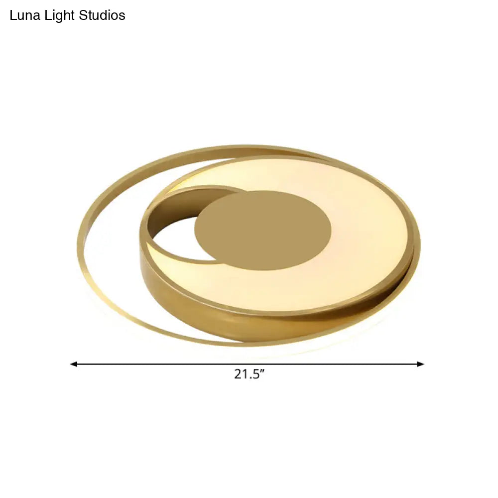 Modern Led Circle Bedroom Flush Mount Lamp In Gold With 3-Color Light