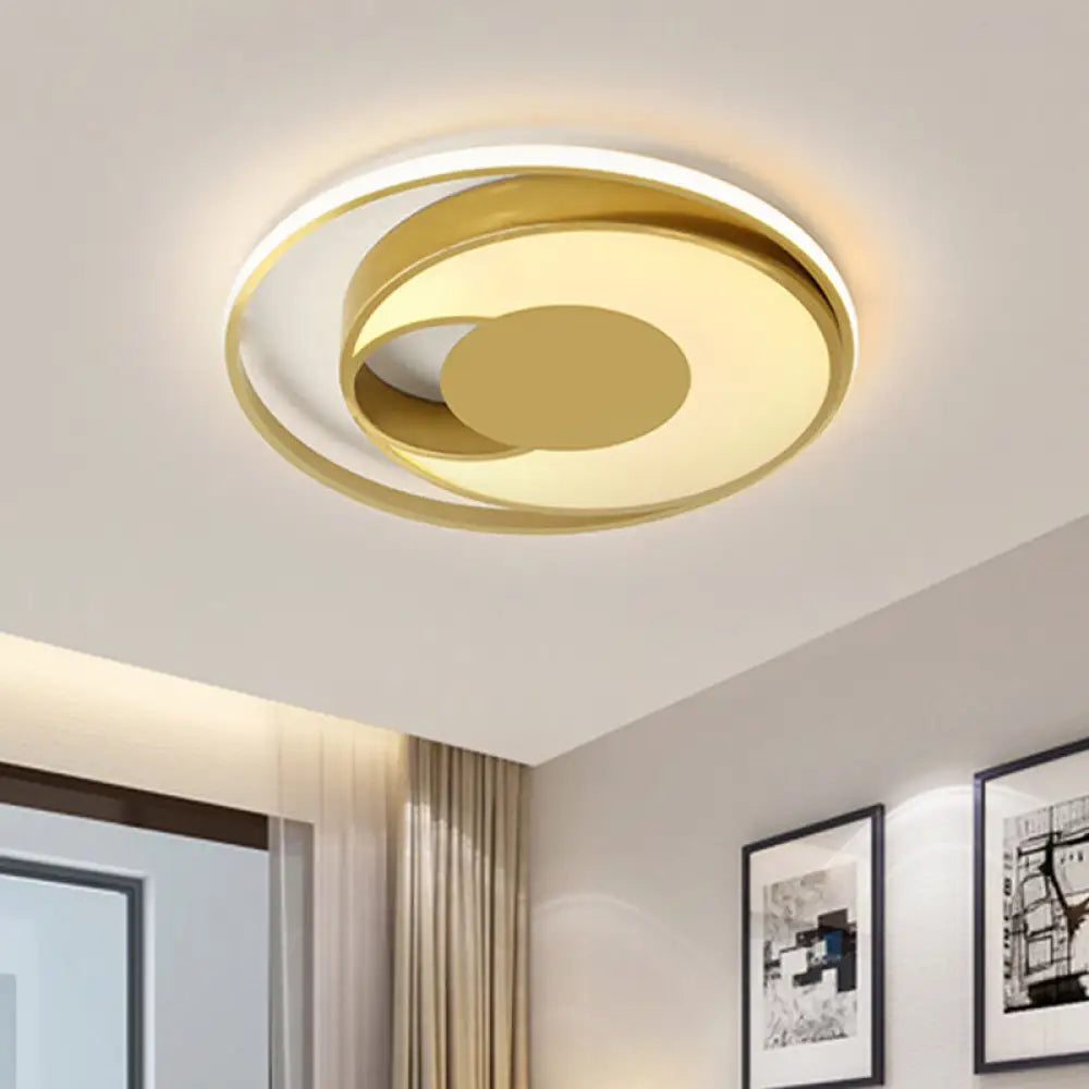 Modern Led Circle Bedroom Flush Mount Lamp In Gold With 3 - Color Light / White