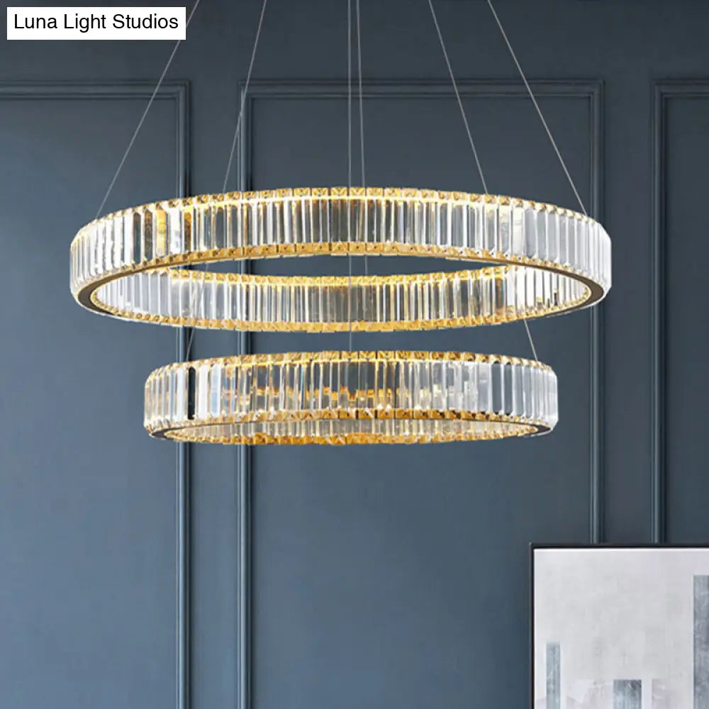 Modern Led Circle Chandelier Pendant Light With Clear Crystals For Living Room Gold / 2 Tiers 31.5