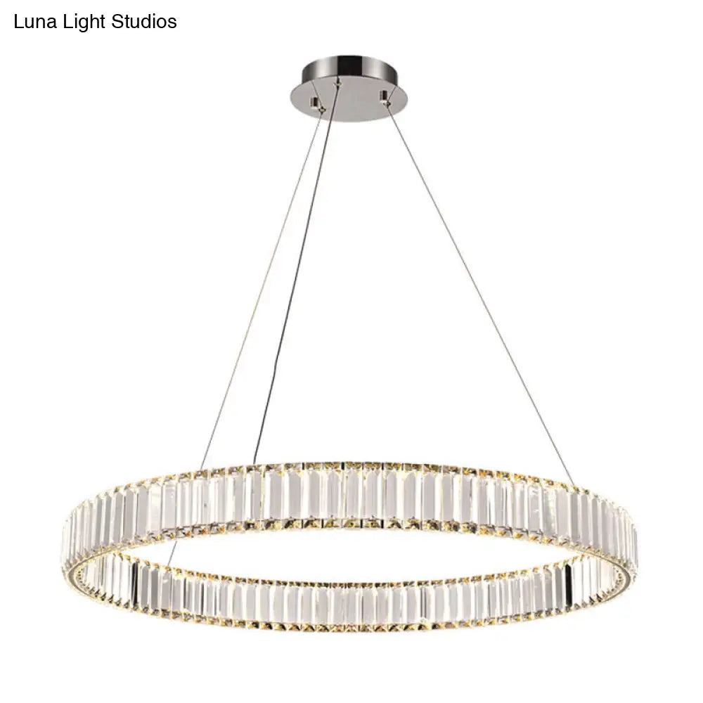 Modern Led Circle Chandelier Pendant Light With Clear Crystals For Living Room Silver / 1 Tier 15.5