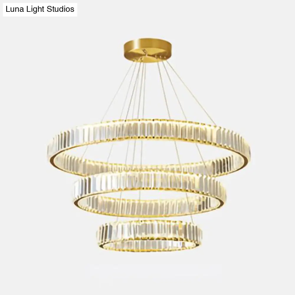 Modern Led Circle Chandelier Pendant Light With Clear Crystals For Living Room Gold / 3 Tiers 31.5