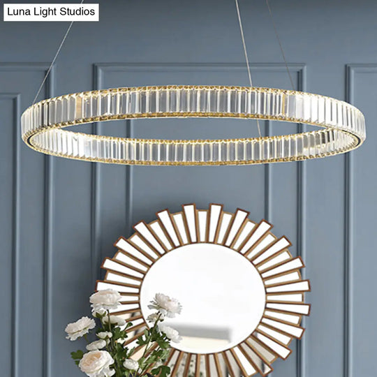 Modern Led Circle Chandelier Pendant Light With Clear Crystals For Living Room Gold / 1 Tier 15.5