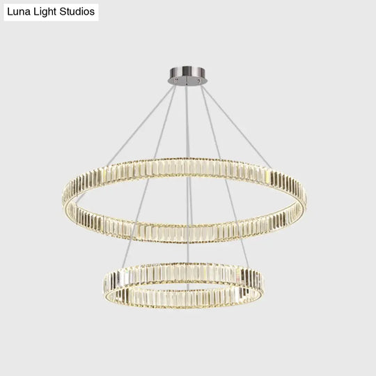 Modern Led Circle Chandelier Pendant Light With Clear Crystals For Living Room Silver / 2 Tiers 31.5