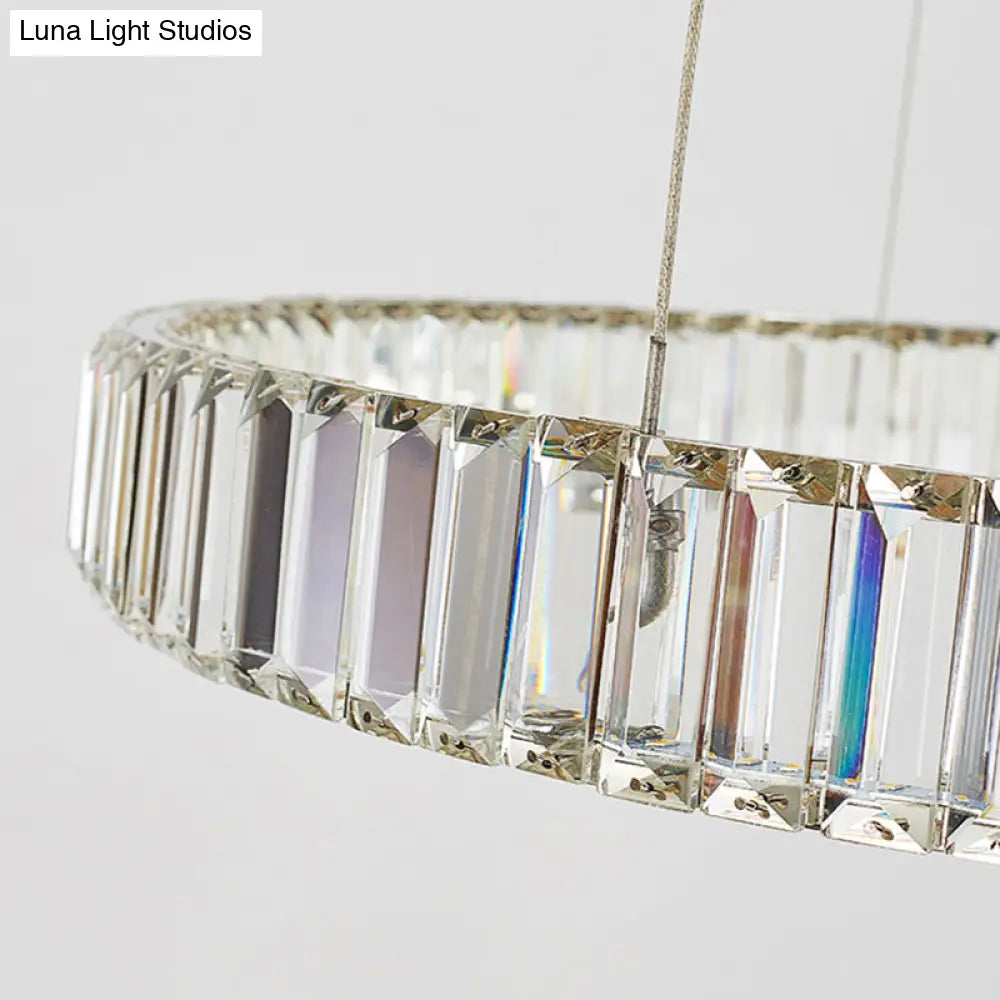 Modern Led Circle Chandelier Pendant Light With Clear Crystals For Living Room