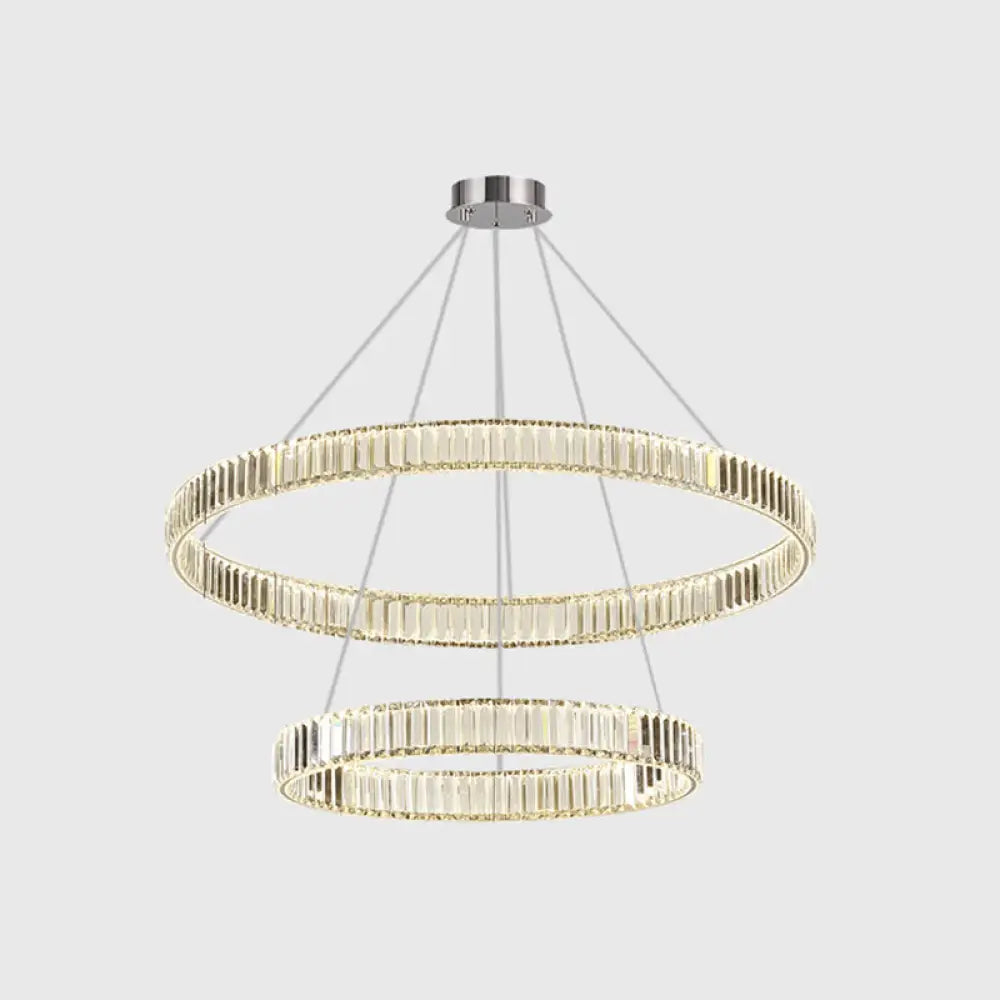 Modern Led Circle Chandelier Pendant Light For Living Room Silver / 2 Tiers 31.5’