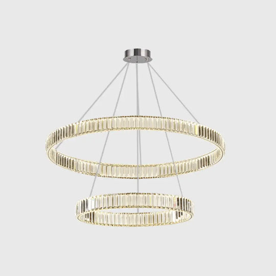 Modern Led Circle Chandelier Pendant Light For Living Room Silver / 2 Tiers 31.5’