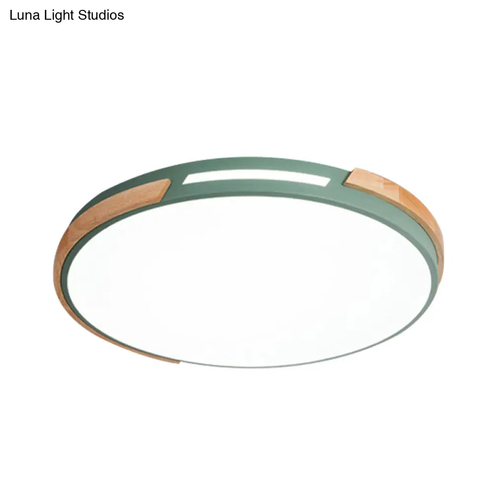 Modern Led Circle Flush Ceiling Light With Macaron Style Acrylic In Green/Grey/White - Ideal For
