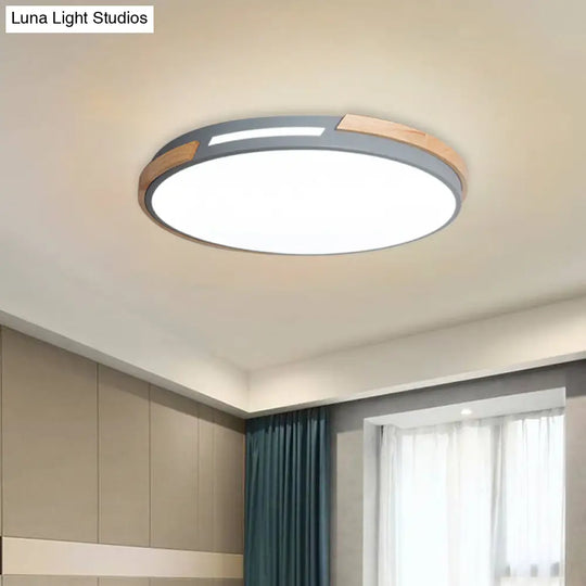 Modern Led Circle Flush Ceiling Light With Macaron Style Acrylic In Green/Grey/White - Ideal For