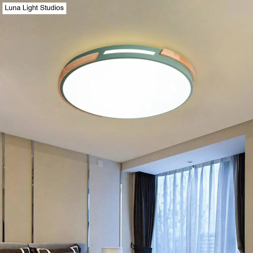 Modern Led Circle Flush Ceiling Light With Macaron Style Acrylic In Green/Grey/White - Ideal For